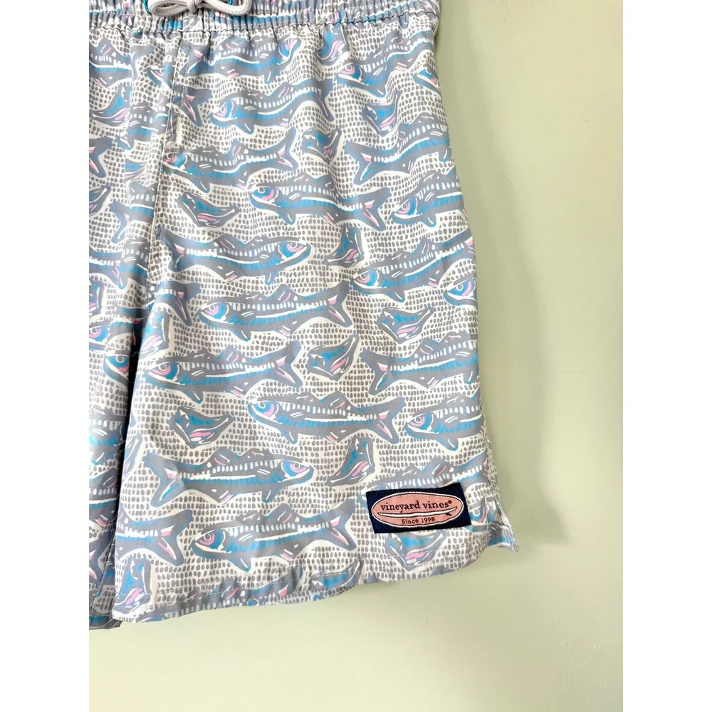 Vineyard Vines Chappy Swim Trunks Bathing Suit Blue Gray Fish Boys'  Small/8-10
